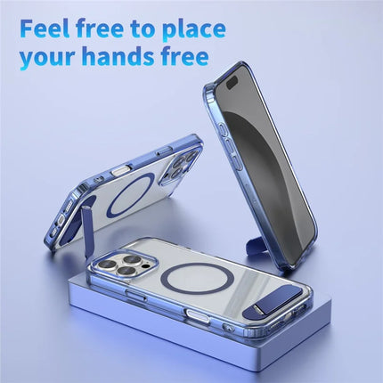 For iPhone 16 Pro Case Compatible with MagSafe Folding Kickstand Anti Drop PC + TPU Back Cover