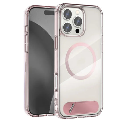 For iPhone 16 Pro Case Compatible with MagSafe Folding Kickstand Anti Drop PC + TPU Back Cover - Pink