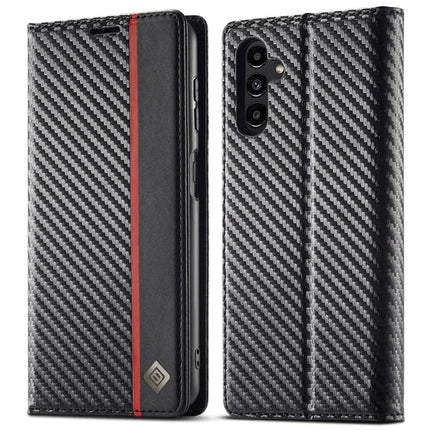 LC.IMEEKE For Samsung Galaxy A56 5G Case Carbon Fiber Texture Phone Cover Stand Card Holder - Vertical Stripe