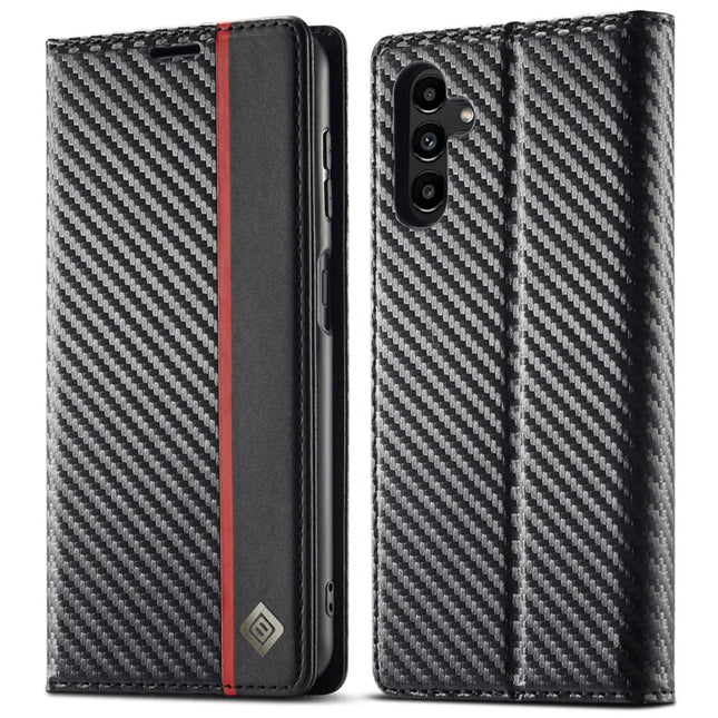 LC.IMEEKE For Samsung Galaxy A56 5G Case Carbon Fiber Texture Phone Cover Stand Card Holder - Vertical Stripe