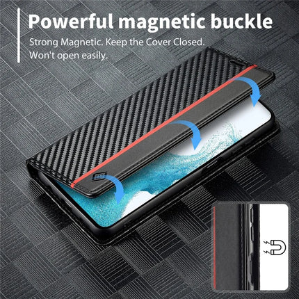 LC.IMEEKE For Samsung Galaxy A56 5G Case Carbon Fiber Texture Phone Cover Stand Card Holder