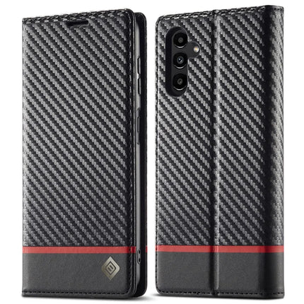 LC.IMEEKE For Samsung Galaxy A56 5G Case Carbon Fiber Texture Phone Cover Stand Card Holder - Horizontal Stripe