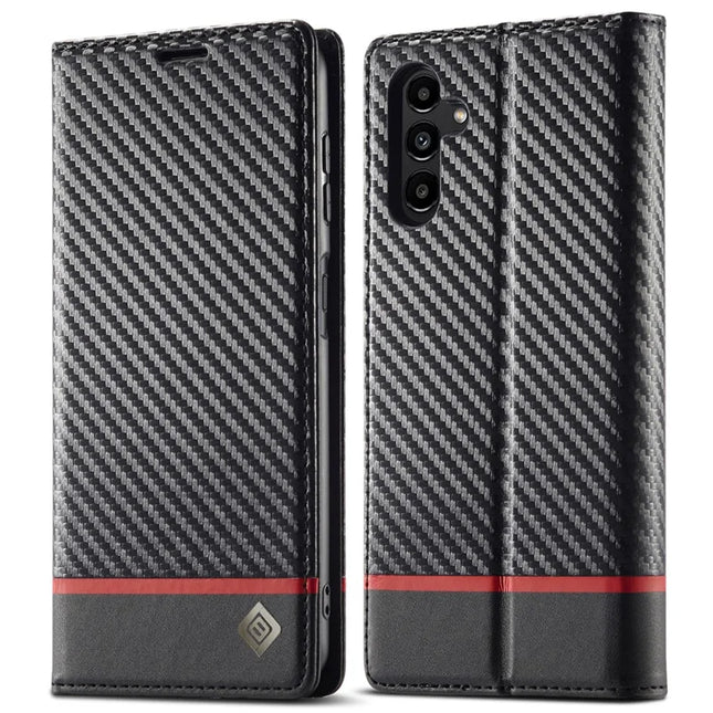 LC.IMEEKE For Samsung Galaxy A56 5G Case Carbon Fiber Texture Phone Cover Stand Card Holder - Horizontal Stripe