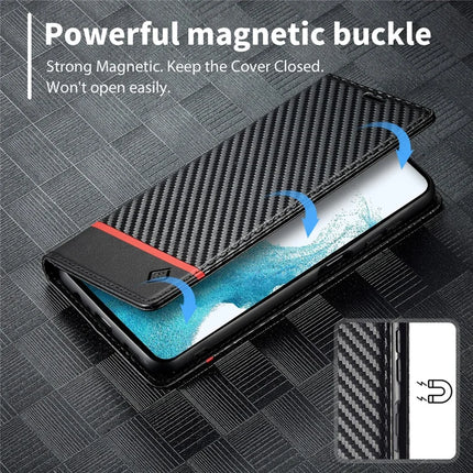 LC.IMEEKE For Samsung Galaxy A56 5G Case Carbon Fiber Texture Phone Cover Stand Card Holder