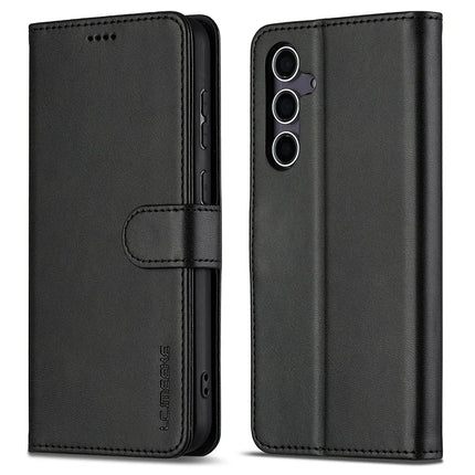 LC.IMEEKE For Samsung Galaxy A56 5G Case Calf Texture PU Leather Stand Wallet Phone Cover - Black