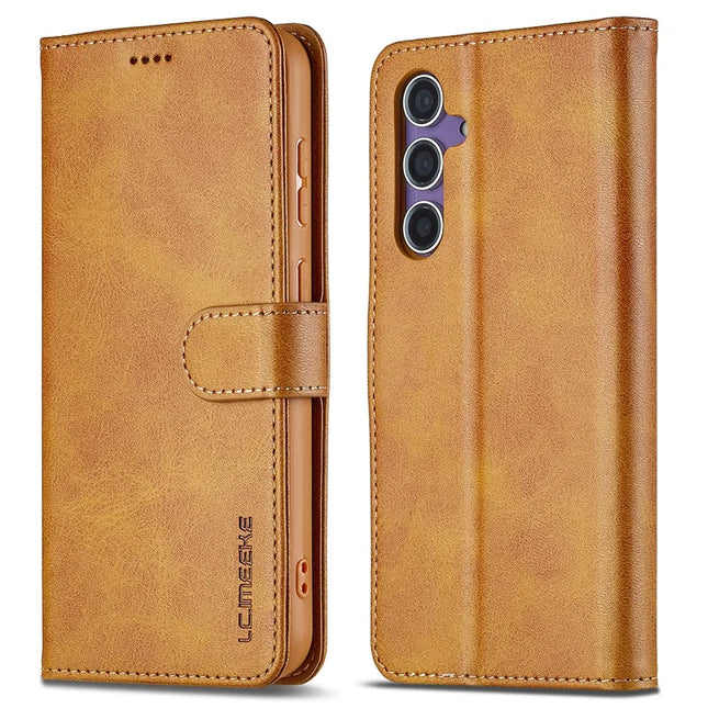 LC.IMEEKE For Samsung Galaxy A56 5G Case Calf Texture PU Leather Stand Wallet Phone Cover - Yellow