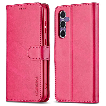 LC.IMEEKE For Samsung Galaxy A56 5G Case Calf Texture PU Leather Stand Wallet Phone Cover - Rose