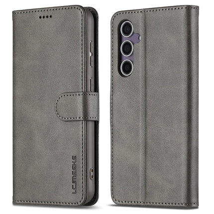LC.IMEEKE For Samsung Galaxy A56 5G Case Calf Texture PU Leather Stand Wallet Phone Cover - Grey