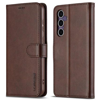 LC.IMEEKE For Samsung Galaxy A56 5G Case Calf Texture PU Leather Stand Wallet Phone Cover - Brown