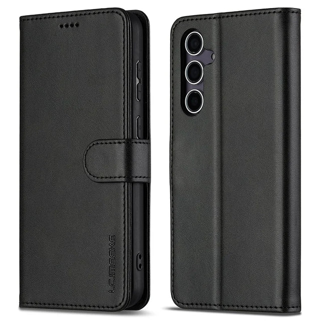 LC.IMEEKE For Samsung Galaxy A36 5G Case Calf Texture PU Leather Stand Wallet Phone Cover - Black