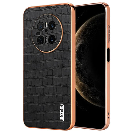 AZNS For Huawei Mate 70 Case Electroplating Crocodile Texture PU+TPU Phone Cover - Black