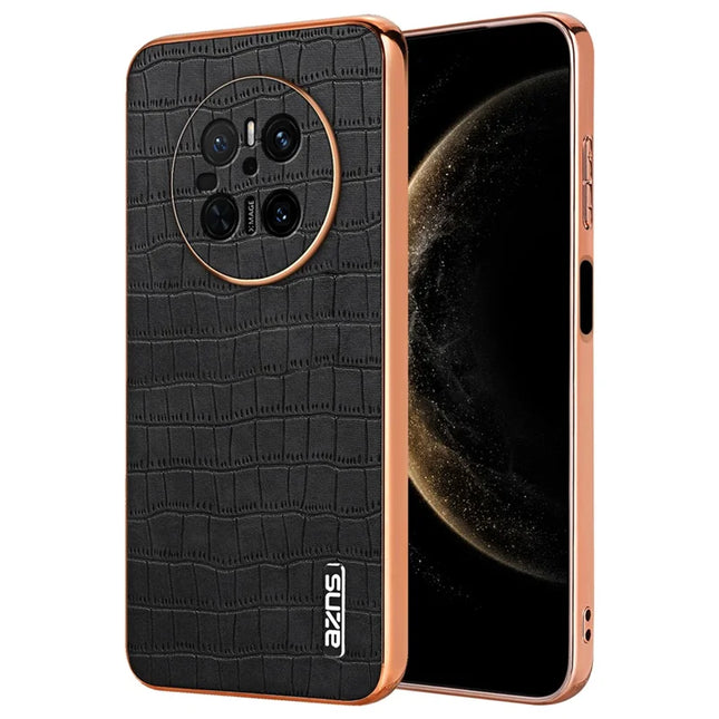 AZNS For Huawei Mate 70 Case Electroplating Crocodile Texture PU+TPU Phone Cover - Black