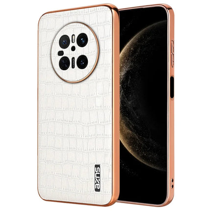 AZNS For Huawei Mate 70 Case Electroplating Crocodile Texture PU+TPU Phone Cover - White