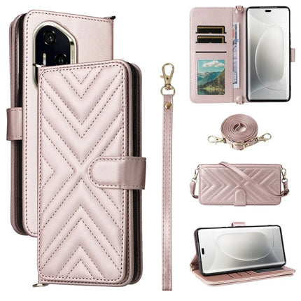 For Honor 300 Pro / 300 Ultra Wallet Case with Shoulder Strap Leather Phone Cover - Pink