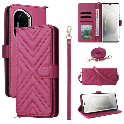 For Honor 300 Pro / 300 Ultra Wallet Case with Shoulder Strap Leather Phone Cover - Rose