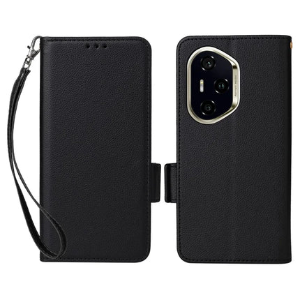For Honor 300 Pro / 300 Ultra Case Litchi Texture PU Leather Wallet Flip Phone Cover - Black