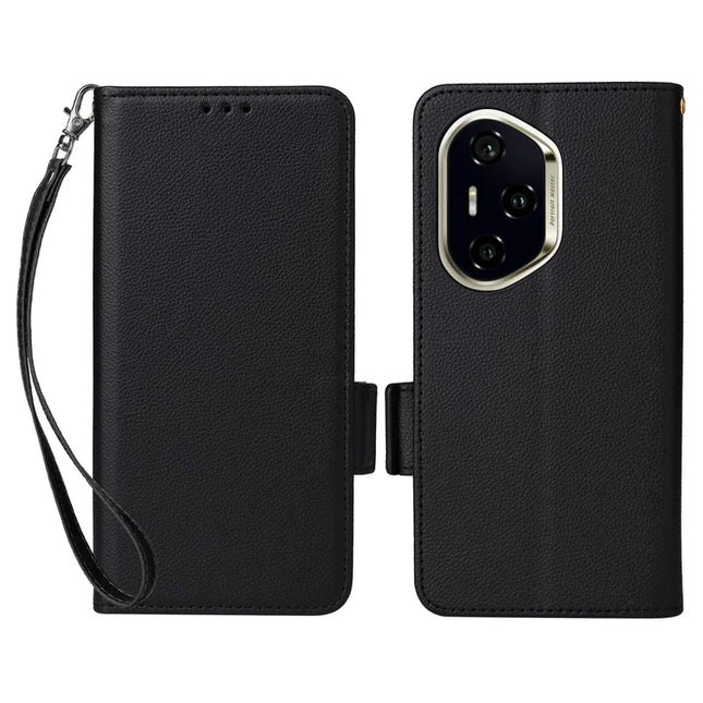 For Honor 300 Pro / 300 Ultra Case Litchi Texture PU Leather Wallet Flip Phone Cover - Black