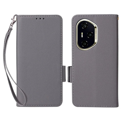 For Honor 300 Pro / 300 Ultra Case Litchi Texture PU Leather Wallet Flip Phone Cover - Grey