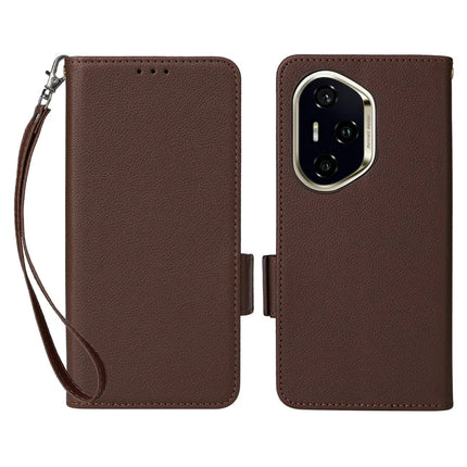 For Honor 300 Pro / 300 Ultra Case Litchi Texture PU Leather Wallet Flip Phone Cover - Brown
