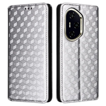 For Honor 300 Pro / 300 Ultra Wallet Case Rhombus Imprinted Leather Phone Cover - Silver