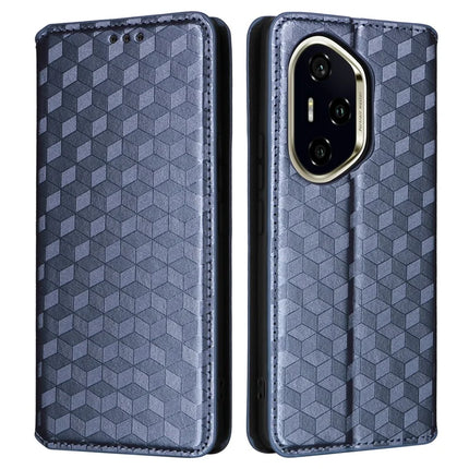 For Honor 300 Pro / 300 Ultra Wallet Case Rhombus Imprinted Leather Phone Cover - Blue