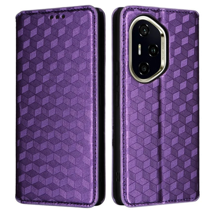For Honor 300 Pro / 300 Ultra Wallet Case Rhombus Imprinted Leather Phone Cover - Purple