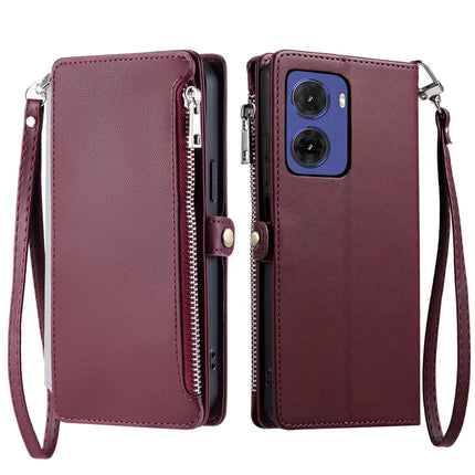 015 Style For Motorola Moto G05 4G Case TPU+PU Leather Wallet Phone Cover with Straps - Wine Red