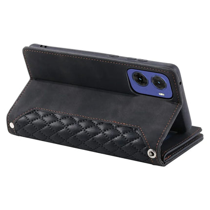 Style 005 For Motorola Moto G05 4G Wallet Case Rhombus Stitching Line PU Leather Phone Cover