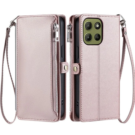 015 Style For Motorola Moto G15 4G Case TPU+PU Leather Wallet Phone Cover with Straps - Rose Gold