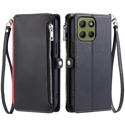 015 Style For Motorola Moto G15 4G Case TPU+PU Leather Wallet Phone Cover with Straps - Black