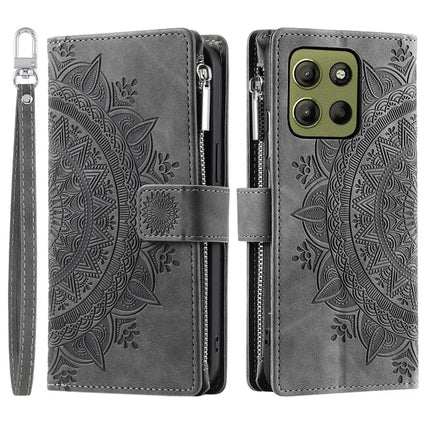 Style 006 For Motorola Moto G15 4G Wallet Case PU Leather Phone Cover Mandala Flower Pattern - Grey