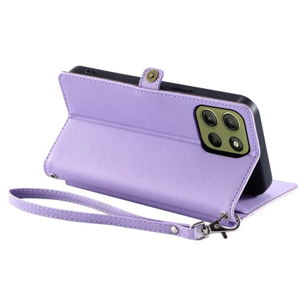 For Motorola Moto G15 4G Leather Case Wallet Stand Phone Cover with Straps
