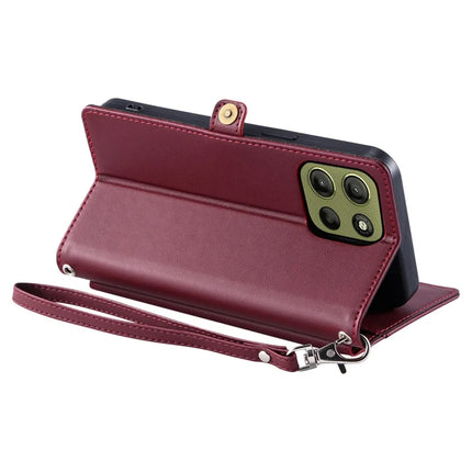 For Motorola Moto G15 4G Leather Case Wallet Stand Phone Cover with Straps
