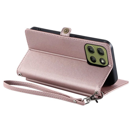 For Motorola Moto G15 4G Leather Case Wallet Stand Phone Cover with Straps