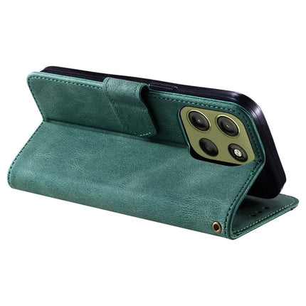 For Motorola Moto G15 4G Leather Case Splicing Stitching Wallet Stand Phone Cover with Strap