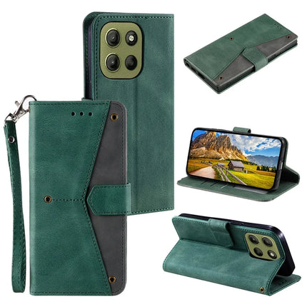 For Motorola Moto G15 4G Leather Case Splicing Stitching Wallet Stand Phone Cover with Strap