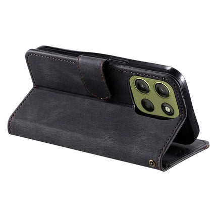 For Motorola Moto G15 4G Leather Case Splicing Stitching Wallet Stand Phone Cover with Strap