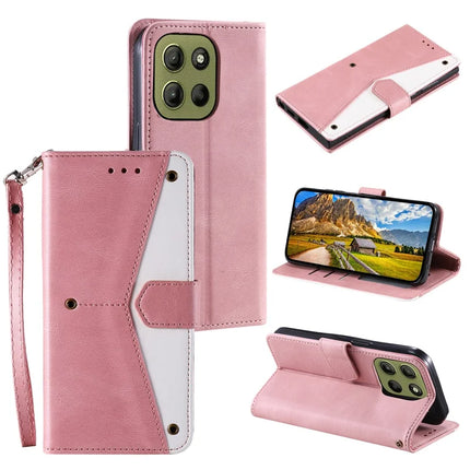 For Motorola Moto G15 4G Leather Case Splicing Stitching Wallet Stand Phone Cover with Strap