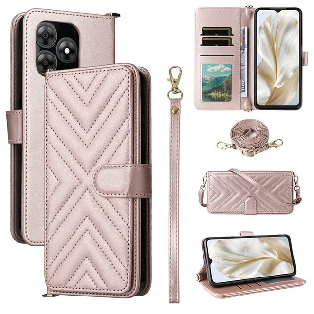 For Blackview Wave 8C Wallet Case with Shoulder Strap Leather Phone Cover - Pink