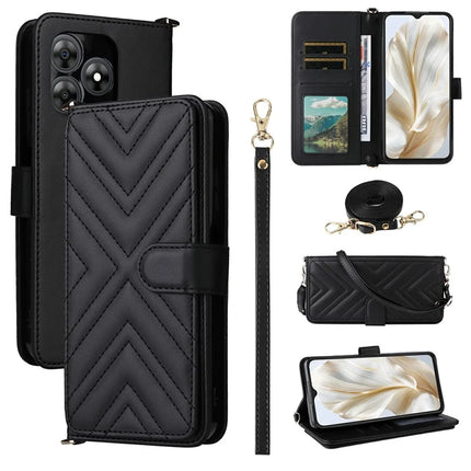 For Blackview Wave 8C Wallet Case with Shoulder Strap Leather Phone Cover - Black