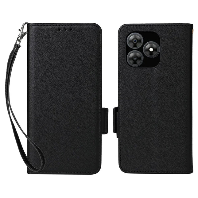 For Blackview Wave 8C Case Litchi Texture PU Leather Wallet Flip Phone Cover - Black