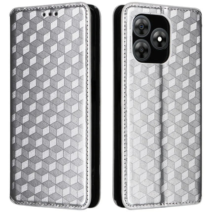 For Blackview Wave 8C Wallet Case Rhombus Imprinted Leather Phone Cover - Silver