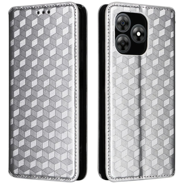 For Blackview Wave 8C Wallet Case Rhombus Imprinted Leather Phone Cover - Silver