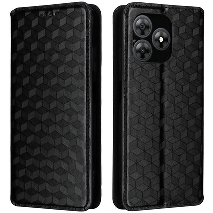 For Blackview Wave 8C Wallet Case Rhombus Imprinted Leather Phone Cover - Black