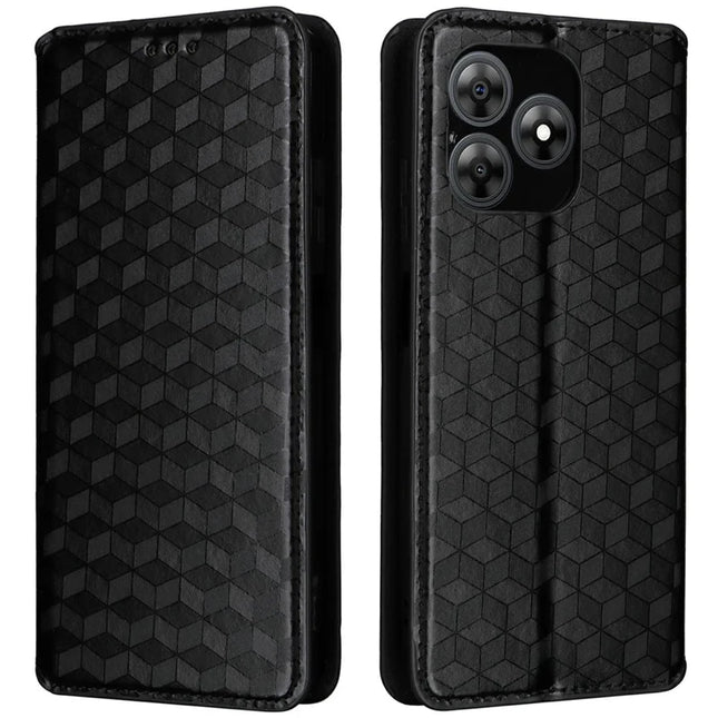 For Blackview Wave 8C Wallet Case Rhombus Imprinted Leather Phone Cover - Black