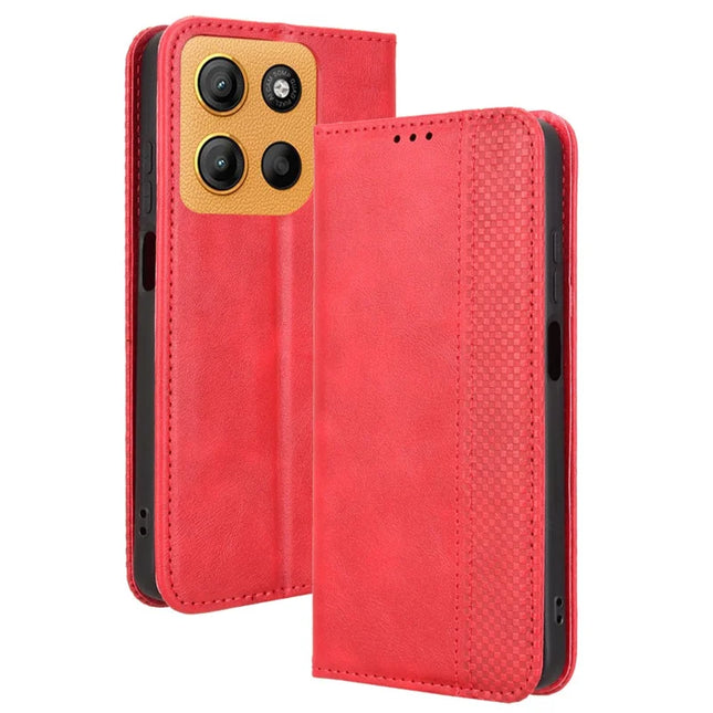 For Motorola Moto G15 4G / G15 Power 4G Leather Case Wallet Stand Retro Texture Phone Cover - Red