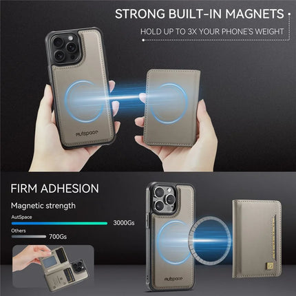 For iPhone 12 Pro Max 6.7 inch Case AUTSPACE A13 Vintage Leather Back Cover with Magnetic Detachable Card Bag