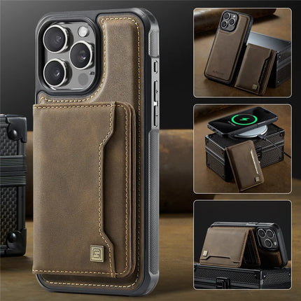 For iPhone 12 Pro Max 6.7 inch Case AUTSPACE A13 Vintage Leather Back Cover with Magnetic Detachable Card Bag