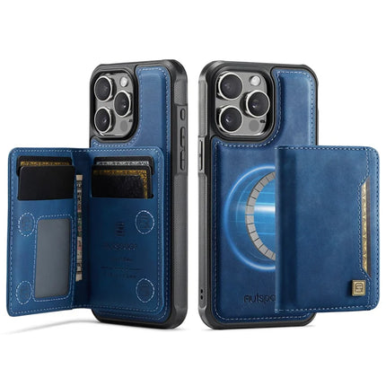 For iPhone 12 Pro Max 6.7 inch Case AUTSPACE A13 Vintage Leather Back Cover with Magnetic Detachable Card Bag - Blue