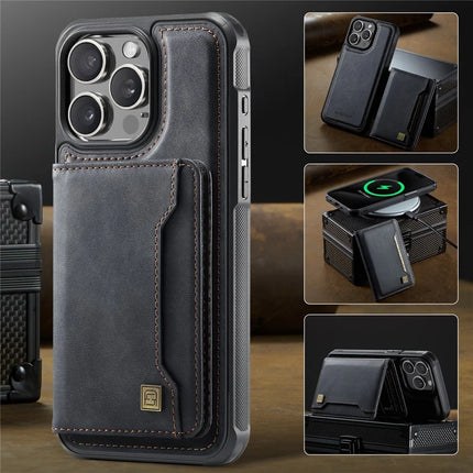 For iPhone 13 Pro Max 6.7 inch Case AUTSPACE A13 Vintage Leather Back Cover with Magnetic Detachable Card Bag